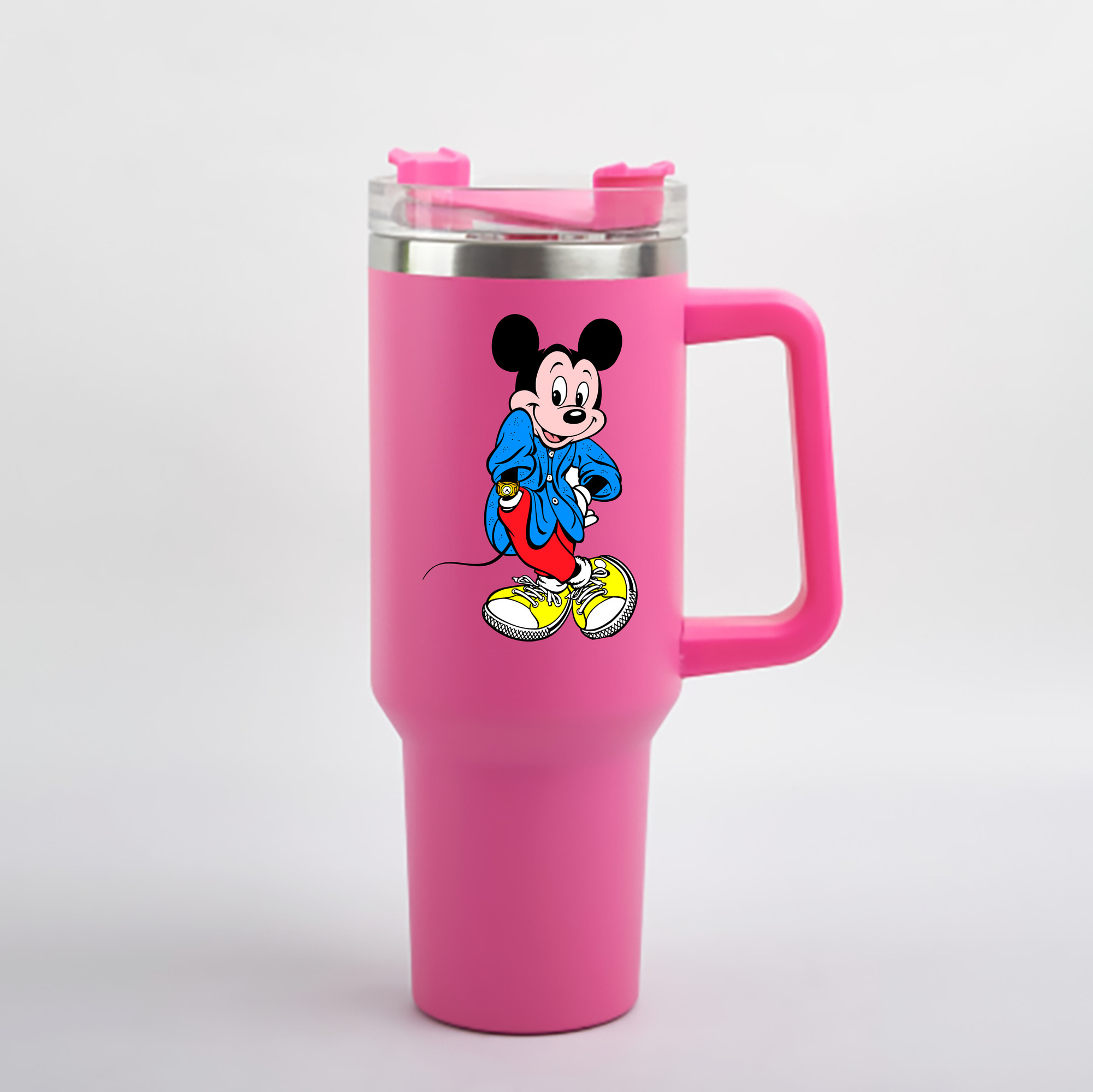（画像用） ミッキーマウス Mickey Mouse 1200mL車用タンブラー - クリスタルステッカー（プラスチックストロー付き）